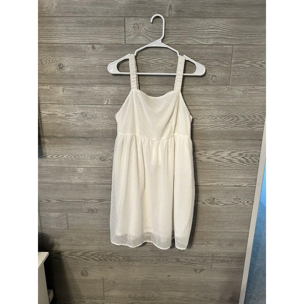 ANDREE White Square Neck Smocked Bodice Glitter Sparkle Dress Women's Size L